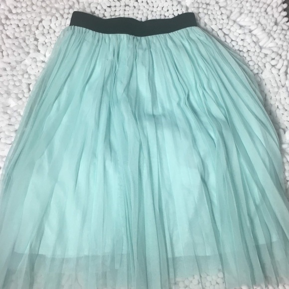 Mint Green Mesh Pleated Skirt - Picture 2 of 8